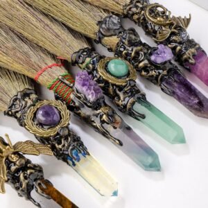 Witch Magic Broom with Crystal Pillar