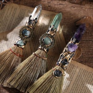 Witch Magic Broom with Crystal Pillar